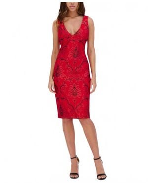 Siena Studio V-Neck Embroidered-Mesh Sleeveless Midi Dress