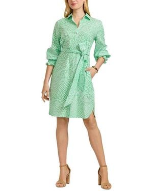 Foxcroft Abby Giraffe Linen-Blend Shirtdress - Green