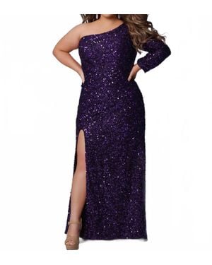 Sydney's Closet Sequin One Shoulder Long Sleeve Gown - Purple