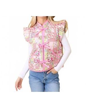 Main Strip Patchwork Floral Printed Vest - Pink