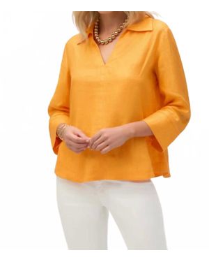 Joseph Ribkoff Palm Springs Linen Boxy Top With Shirt Collar - Orange