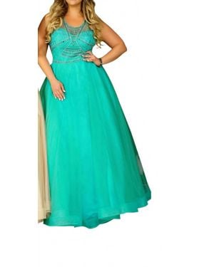 Karishma Creations Beaded Tulle Sleeveless Evening Gown - Green