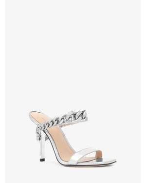 Michael Kors Bianca Embellished Metallic Leather Sandal - White