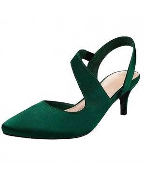 Mysoft Satin Closed Toe Slingback Heels - Green