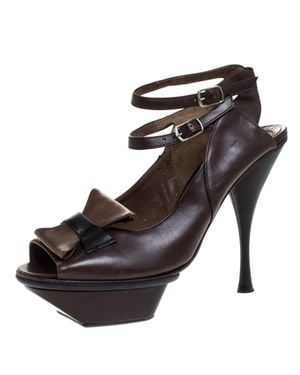 Marni Leather Ankle Strap Platform Sandals - Brown