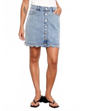 Charlie b Scalloped Hem Button-Front Denim Skort - Blue