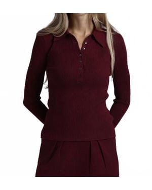 Minnie Rose Ribbed Collared Henley Top - Purple