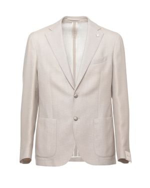 Lubiam Classic Lapel Cotton-Wool Blazer - Natural