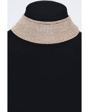 Fashnzfab Thick Rhinestone Choker Necklace - Black
