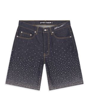 Sp5der Star Dust Denim Shorts - Blue