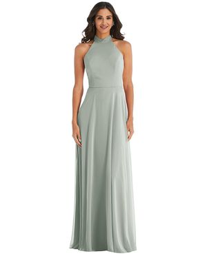 After Six High Neck Halter Backless Maxi Dress - Green