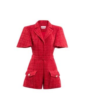 Saiid Kobeisy Tweed Short Jumpsuit - Red