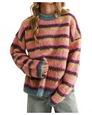 Miou Muse Brushed Effect Striped Sweater - Red