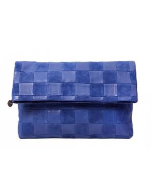 Clare V. Nappa Suede Oversized Checker Bag - Blue