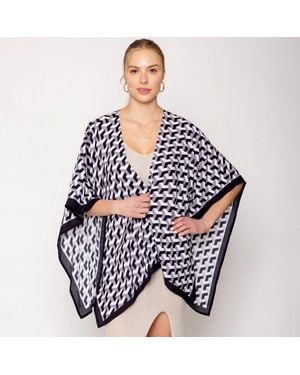 TRUEDAMES Geometric Pattern Print Ruana Poncho - Blue