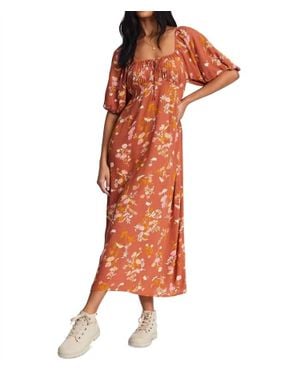 Billabong True Romance Puff Sleeves Midi Dress - Orange