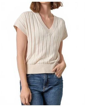 Lilla P Wide Rib Wedge V-Neck Sweater - Blue