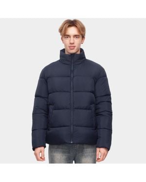 Rokka&Rolla Solid Puffer Coat Stand Up Collar Jacket - Blue