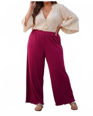 She + Sky Long Plisse Woven Pants - Red