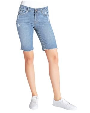 Kensie Mid Rise Side Vents Frayed Hem Bermuda Short - Blue