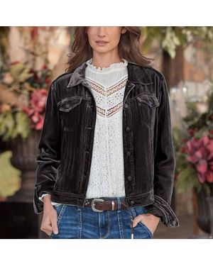 UZWholesale Cropped Velvet Jacket With Lapel - Black