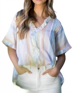 Thml Stripe Ruffle V-Neck Top - Blue
