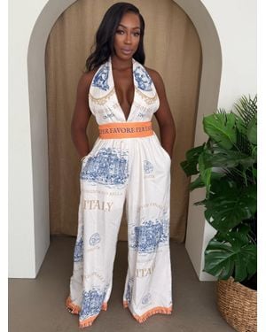 TRUEDAMES Italian Escape Halter Jumpsuit - White