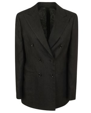 Lardini Double-Breasted Linen Blazer With Peak Lapels - Black