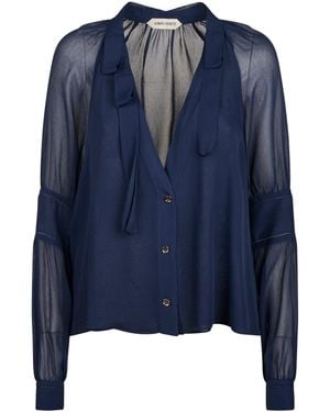 Alberta Ferretti Sheer Lightweight Blouse With Deep V-Neck - Blue