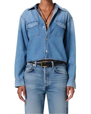 Citizens of Humanity Baby Shay Cropped Shirt - Blue