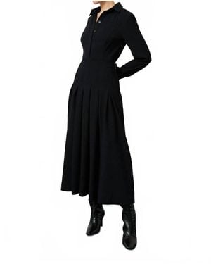 Karen Millen Tailored Crepe Pleated Midi Shirt Dress - Black