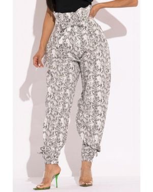 TRUEDAMES Snake Skin Printed Paper Bag Style Cargo Pants - Gray