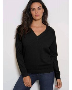Minnie Rose Embellished Vneck Sweater - Black
