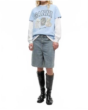 Ganni Light Stripe Denim Shorts - Blue