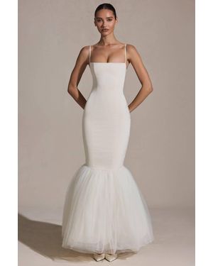 Oh Polly Adelpha Tulle Hem Fishtail Gown - Natural