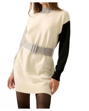 Promesa Colorblock Knit Belted Mini Sweater Dress - Natural