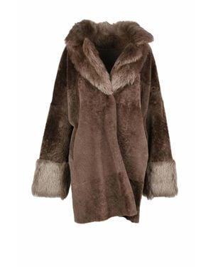 Myskin Shearling Coat With Wide Collar - Brown