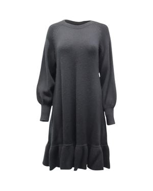 Co. Wool-Cashmere Bishop-Sleeve Knit Dress - Gray
