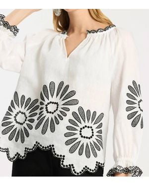 tyler boe Kelsey Linen Embroidered Top - White