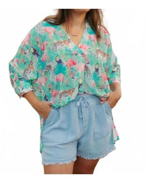 Sincerely Ours Flamingo Jungle Top - Blue