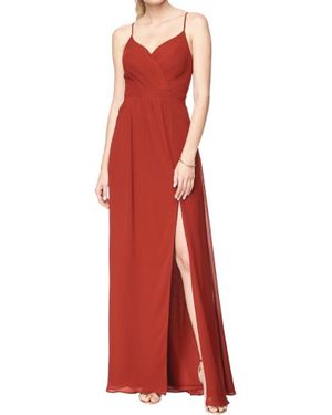 Bill Levkoff Chiffon V-Neck Surplice Bridesmaid Gown - Red