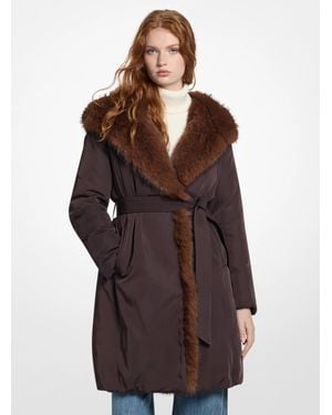 Michael Kors Outlet Faux Fur Trim Puffer Jacket - Brown