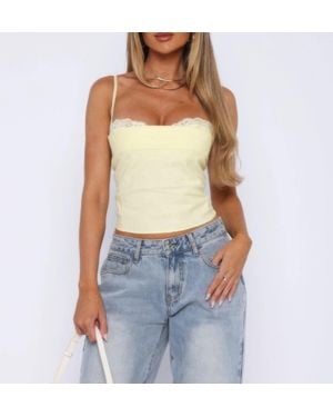 TRUEDAMES Solid Back Knot Lace Trim Sleeveless Shirt - Blue