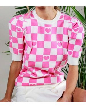 Vine & Love Checkerboard Heart Sweater - Pink