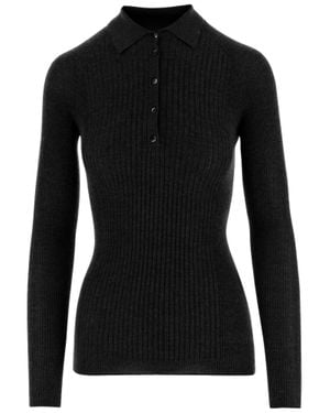 Sa Su Phi Ribbed Cashmere-Silk Polo Shirt - Black