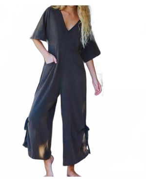 Bucketlist Mineral Washed Oversize Wide Leg Jumpsuit - Blue