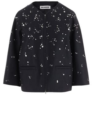Jil Sander Dark Metallic Embellished Virgin Wool Jacket - Black