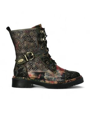 Laura Vita Incaso 36 Floral Gothic Victorian Leather Ankle High Boots - Black