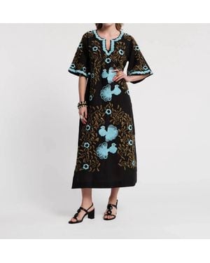 Frances Valentine Embroidered Charming Caftan Dress - Black