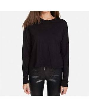 Michael Lauren Banji Cropped Boxy Long Sleeve Tee Top - Black